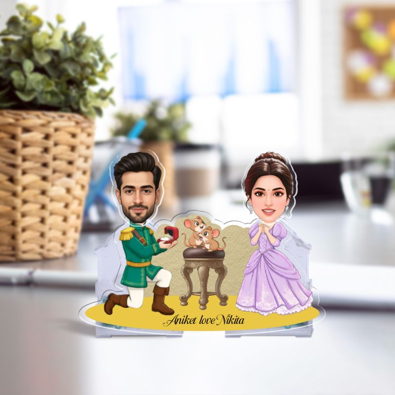 Personalized Prince Charming & Cinderella Theme Couple Bobblehead, Prince & Princess Romantic Wedding, Anniversary or Valentine Gift  Battery Powered Moving Head